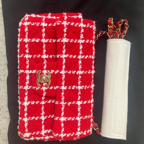 Chanel Mini Rectangle Flap Tweed Red & White Brand New! - Picture 3 of 15